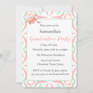Convite Blush Pink & Mint Green Geometric Graduation Party