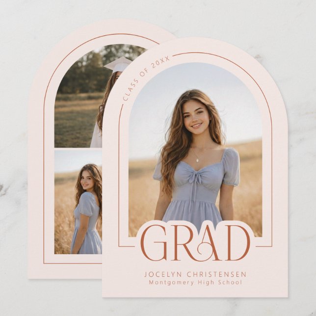 Convite Blush Pink Modern 5 Photo Graduation Announcement (Frente/Verso)