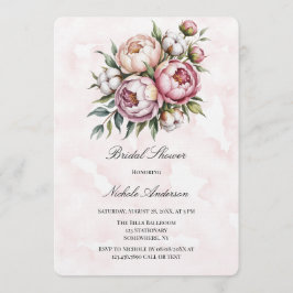 Convite Blush Pink Peony and Cotton Bridal Shower 