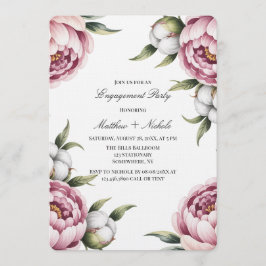 Convite Blush Pink Peony and Cotton Engagement Party
