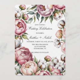 Convite Blush Pink Peony and Cotton Wedding Celebration