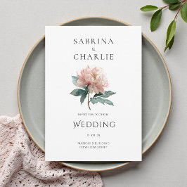 Convite Blush Pink Peony Flower Elegant Botanical Wedding