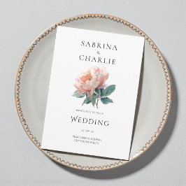 Convite Blush Pink Peony Flower Elegant Botanical Wedding