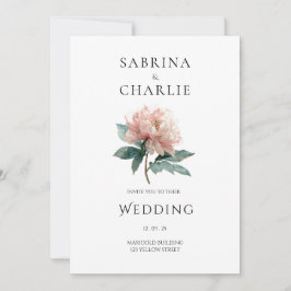 Convite Blush Pink Peony Flower Elegant Botanical Wedding