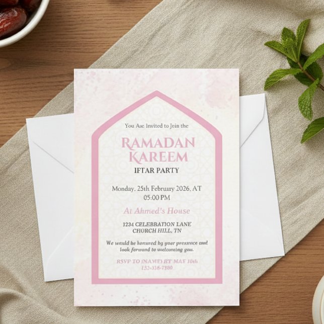 Convite Blush Pink Personalized Ramadan Kareem Iftar  (Criador carregado)