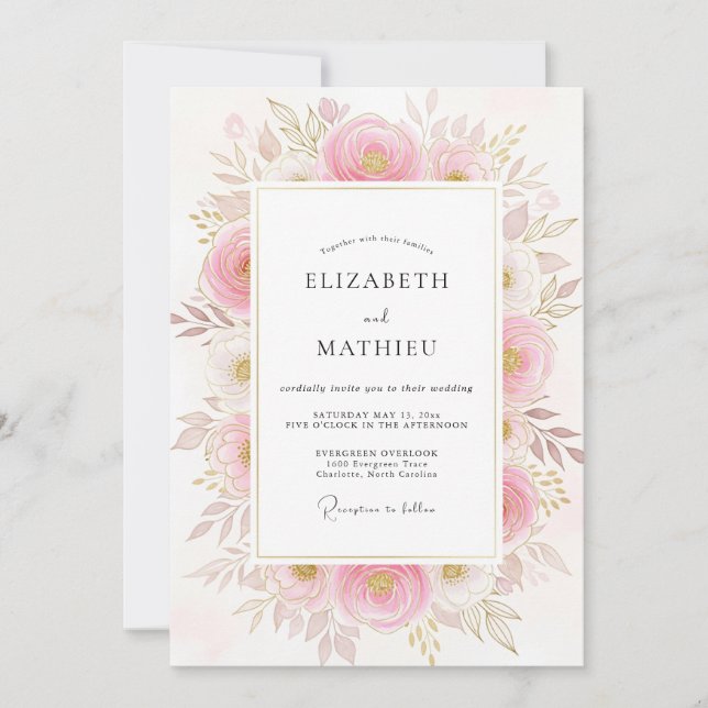 Convite Blush Pink Poetic Botanical Wedding (Frente)