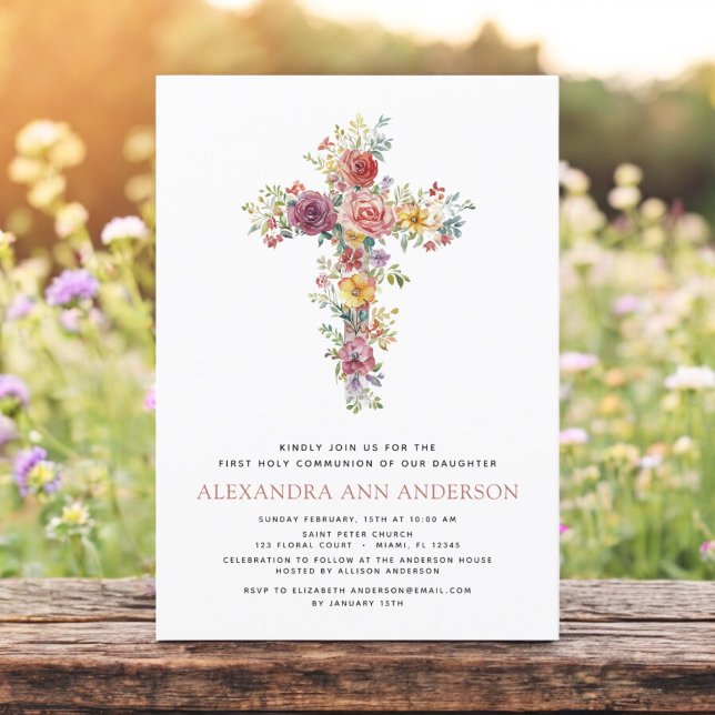 Convite Blush Pink Primeiro Rosa Greenerescente de Comunhã (Criador carregado)