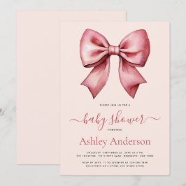 Convite Blush Pink Red Bow Girl Baby Shower