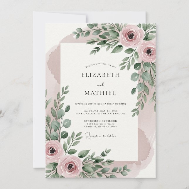 Convite Blush Pink Resplendent Botanical Wedding (Frente)