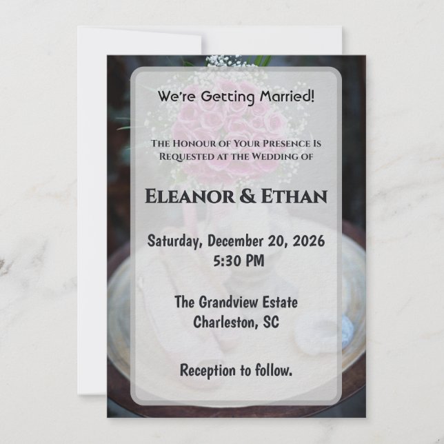 Convite Blush Pink Rose Bouquet Rustic Wedding Invite (Frente)