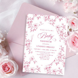 Convite Blush Pink Rose Pattern French Toile Baby Shower 