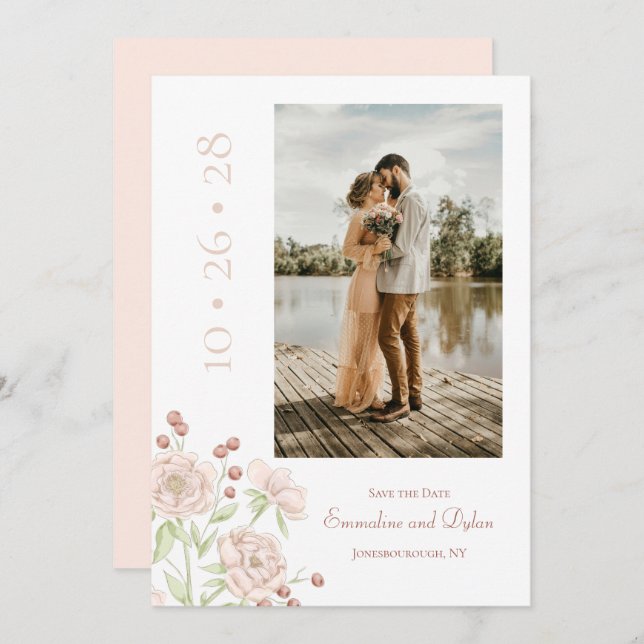 Convite Blush Pink Rose Wedding Modern Save the Date (Frente/Verso)