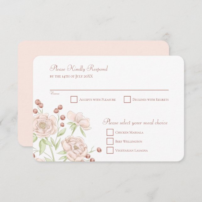 Convite Blush Pink Rose Wedding RSVP Reply Modern (Frente/Verso)