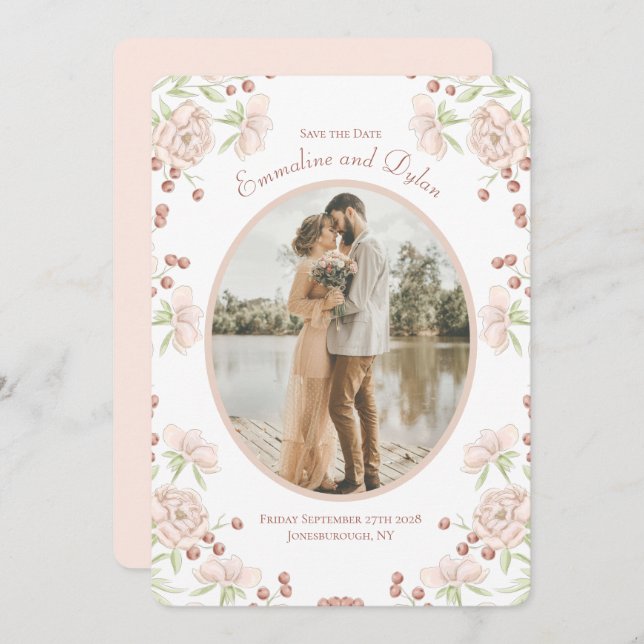 Convite Blush Pink Rose Wedding Save the Date (Frente/Verso)