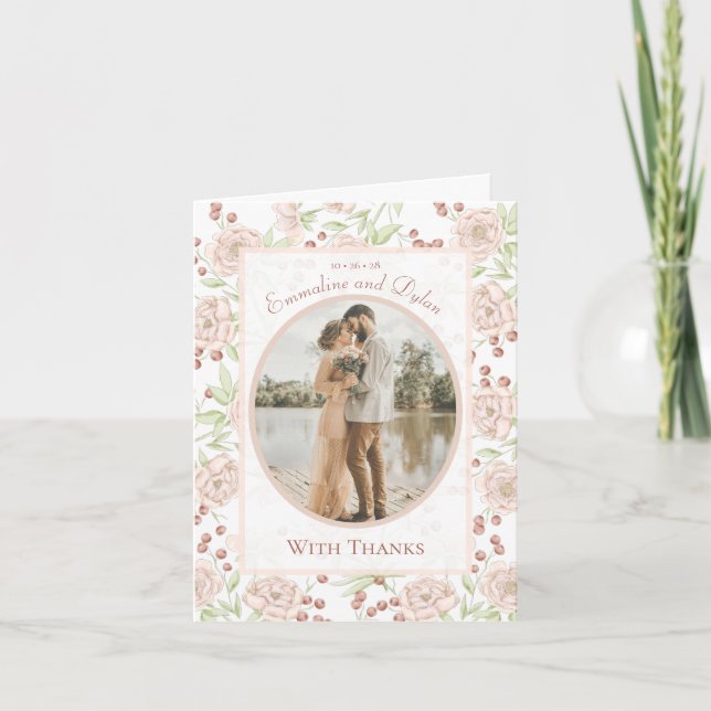 Convite Blush Pink Rose Wedding Thank You Cards Photo (Frente)