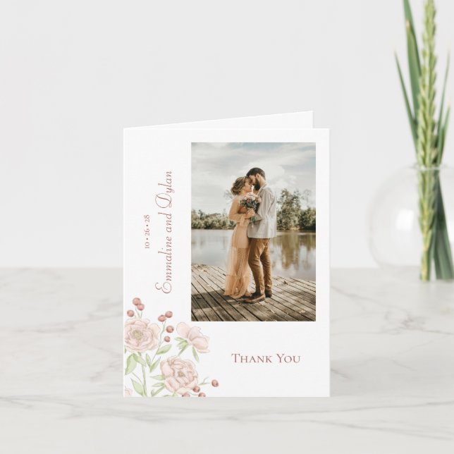 Convite Blush Pink Rose Wedding Thank You Cards Photo (Frente)