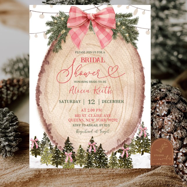 Convite Blush Pink Rustic Winter Forest Bridal Shower  (Criador carregado)