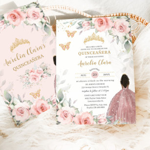 Convite Blush Pink Sage Floral Brown Princesa Quinceañera