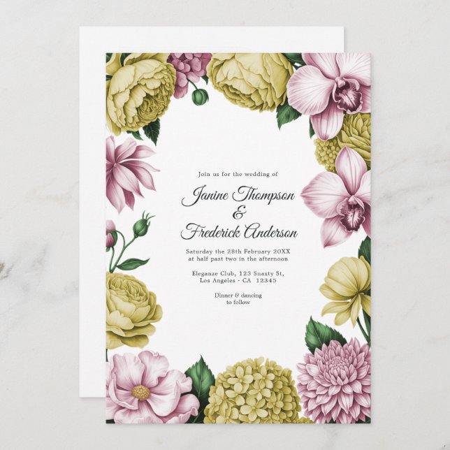 Convite Blush Pink & Soft Gold Watercolor Floral Wedding (Frente/Verso)