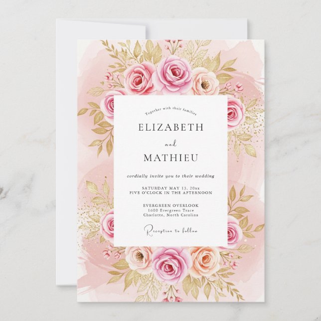 Convite Blush Pink Splendid Rose Wedding (Frente)