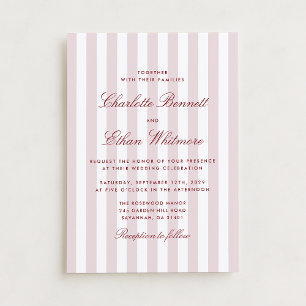 Convite Blush Pink Stripes com Red Script Modern Wedds