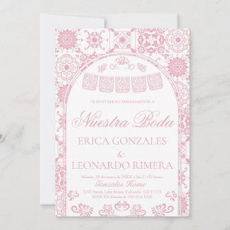 Convite Blush Pink Talavera Papel Picado Spanish Wedding