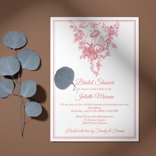 Convite Blush Pink Toile de Jouy Bridal Shower Invitation (Criador carregado)