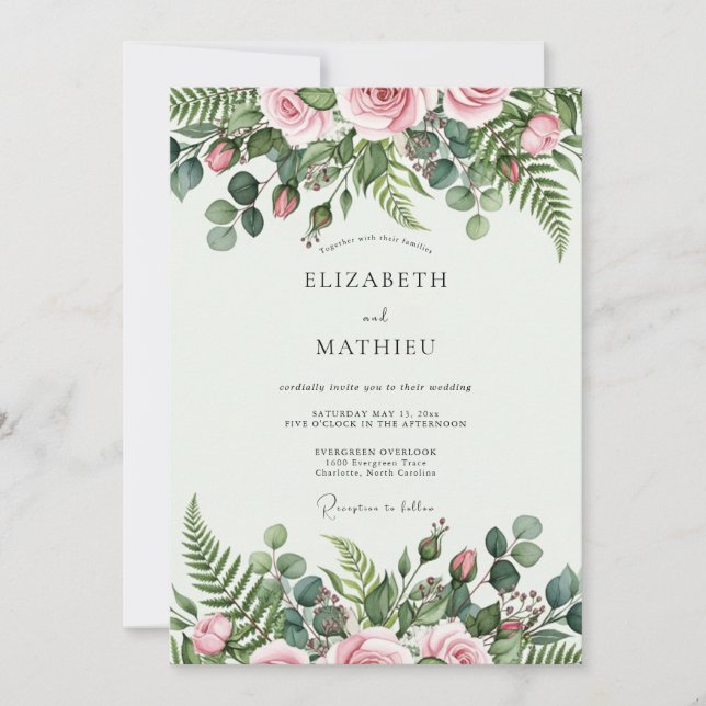 Convite Blush Pink Tranquil Botanical Wedding (Frente)