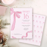 Convite Blush Pink trendy Bow Ribbon Coquette Sweet 16<br><div class="desc">Celebrate a milestone in style with this Blush Pink Coquette Sweet 16 Birthday Invitation, available in both print and as a digital download. Featuring a hand-painted watercolor ribbon and bow design by Lorena Depante, this invitation combines soft, feminine elegance with playful charm—perfect for the coquette aesthetic. The pink hues and...</div>