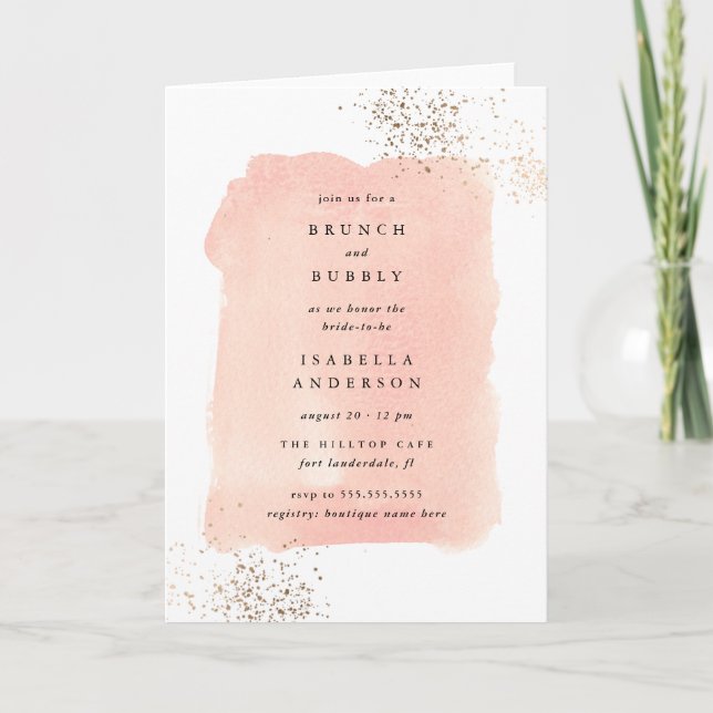Convite Blush Pink Watercolor Brunch Bubbly Bridal Shower (Frente)