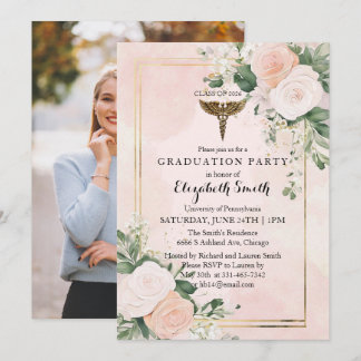 Convite Blush Pink Watercolor Nursing Graduation Invitatio
