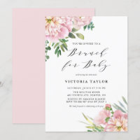 Blush Pink Watercolor Rosa Floral Brunch para Bebê