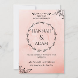 Convite Blush Pink Watercolor Wreath Wedding Invitation