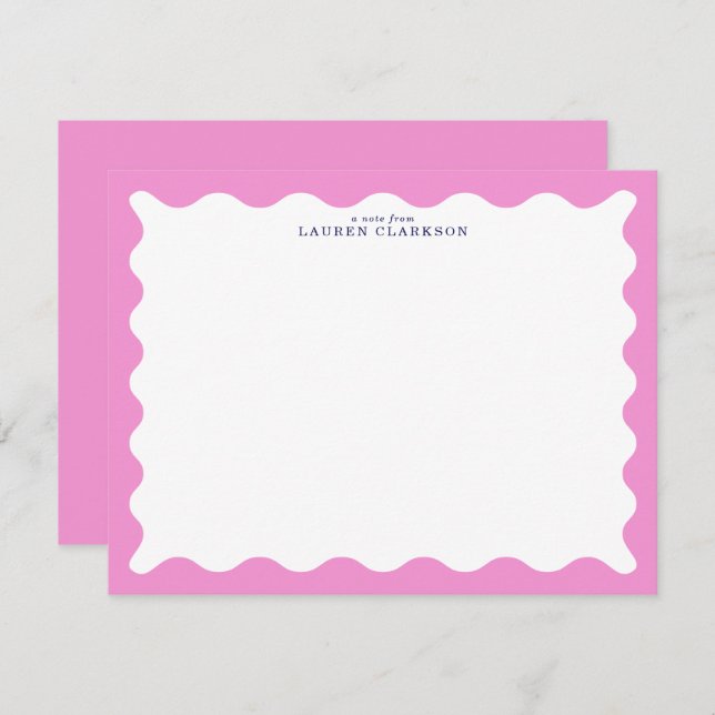 Convite Blush Pink Wavy Frame Note Card (Frente/Verso)