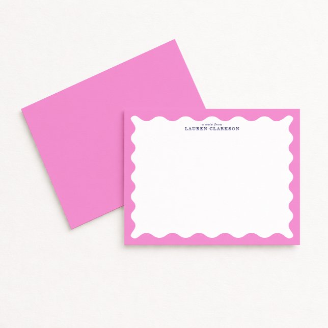 Convite Blush Pink Wavy Frame Note Card (Criador carregado)