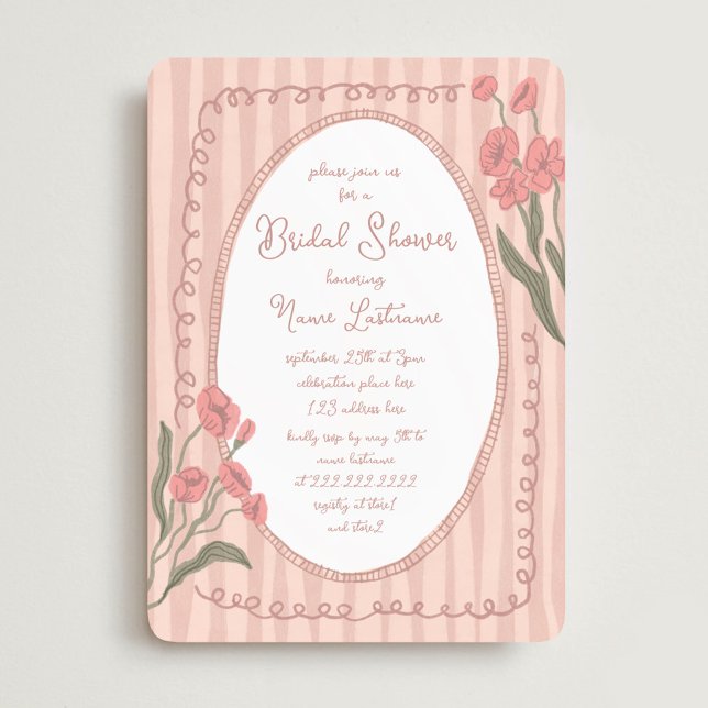 Convite Blush Pink Whimsical Hand Painted Bridal Shower (Criador carregado)