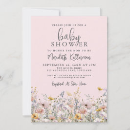 Convite Blush Pink Wildflower Baby Shower