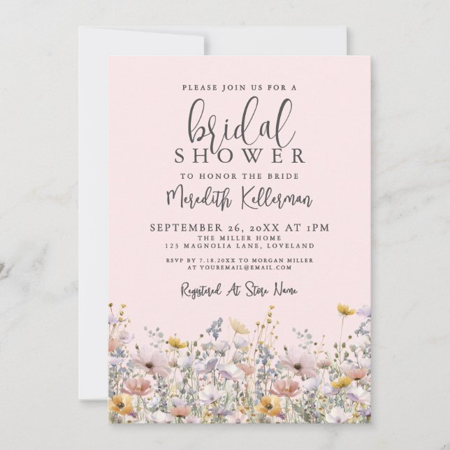 Convite Blush Pink Wildflower Bridal Shower (Frente)
