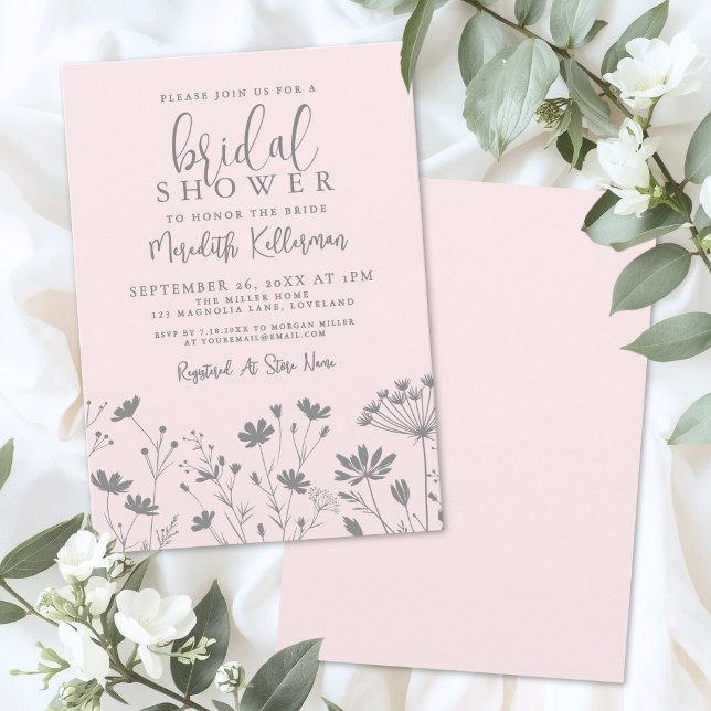 Convite Blush Pink Wildflower Bridal Shower (Blush Pink Wildflower Bridal Shower Invitation)