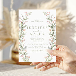 Convite Blush pink wildflower rustic wedding Invitation