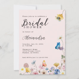 Convite Blush Pink Wildflowers Bridal Shower Invitation