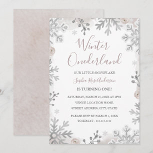 Convite Blush Prata Inverno Onederland 1º Aniversário 