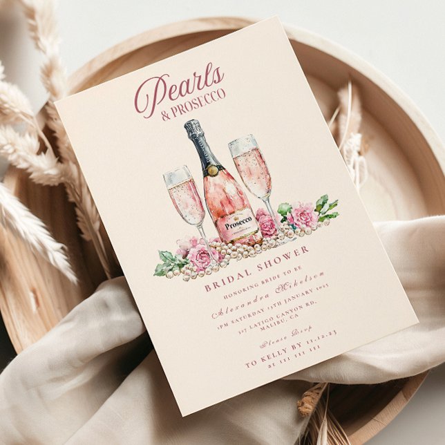 Convite Blush Prosecco Pearls Bridal Shower Celebration (Criador carregado)
