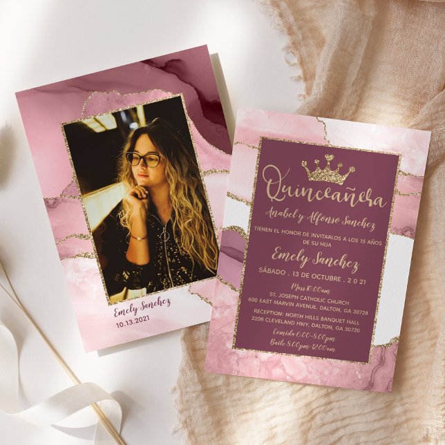Convite Blush Purple Dourado Trendy Quinceañera Foto (Criador carregado)