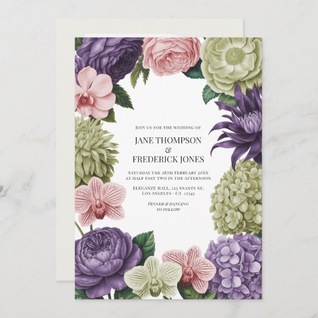 Convite Blush Quartz, Soft Sage & Cloud Mauve Wedding (Frente/Verso)