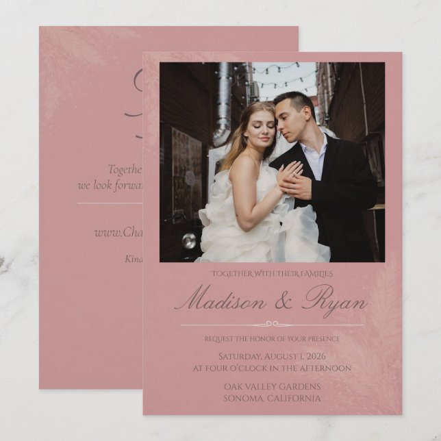 Convite Blush Romance Wedding Invitation with Photo (Frente/Verso)