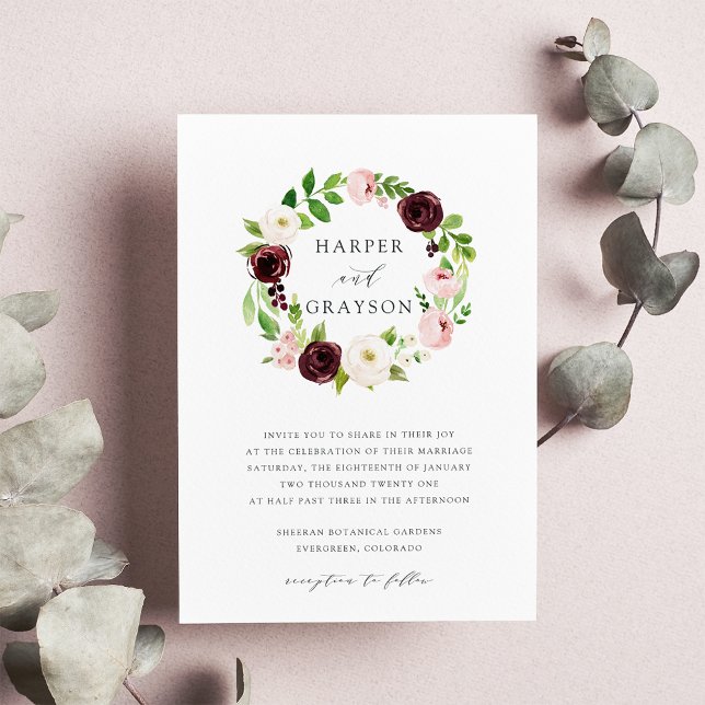 Convite Blush Romance Wreath Wedding Invitation (Criador carregado)