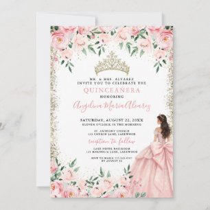 Convite Blush Rosa Aquarela Dourado Quinceanera