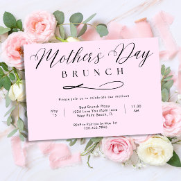 Convite Blush Rosa Chic Simples Roteiro Brunch do Dia das