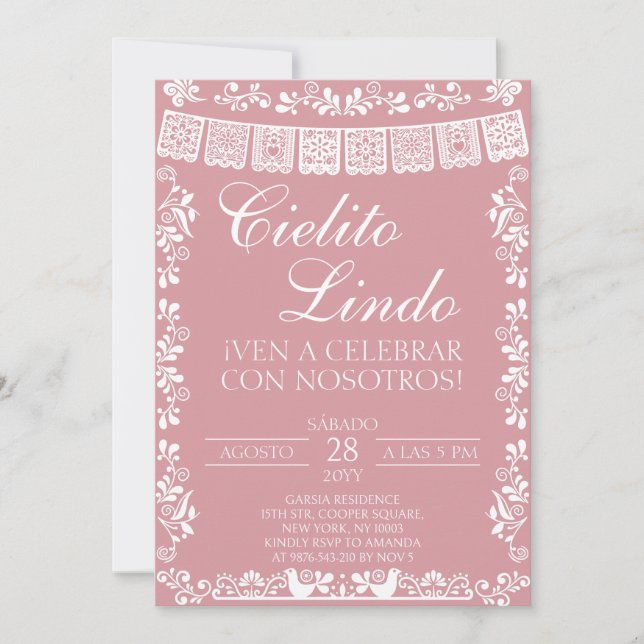 Convite Blush Rosa Cielito Lindo Festa Mexicana (Frente)